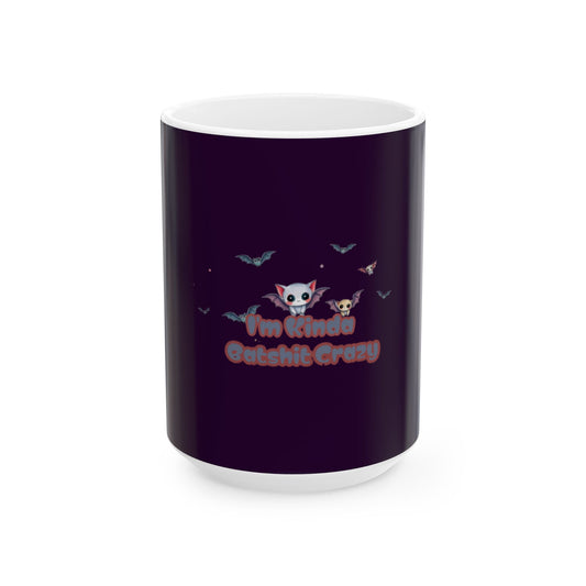 Cute Bat Cats Ceramic Mug – "I’m Kinda Catastic & Crazy" Halloween Coffee Cup (11oz, 15oz)