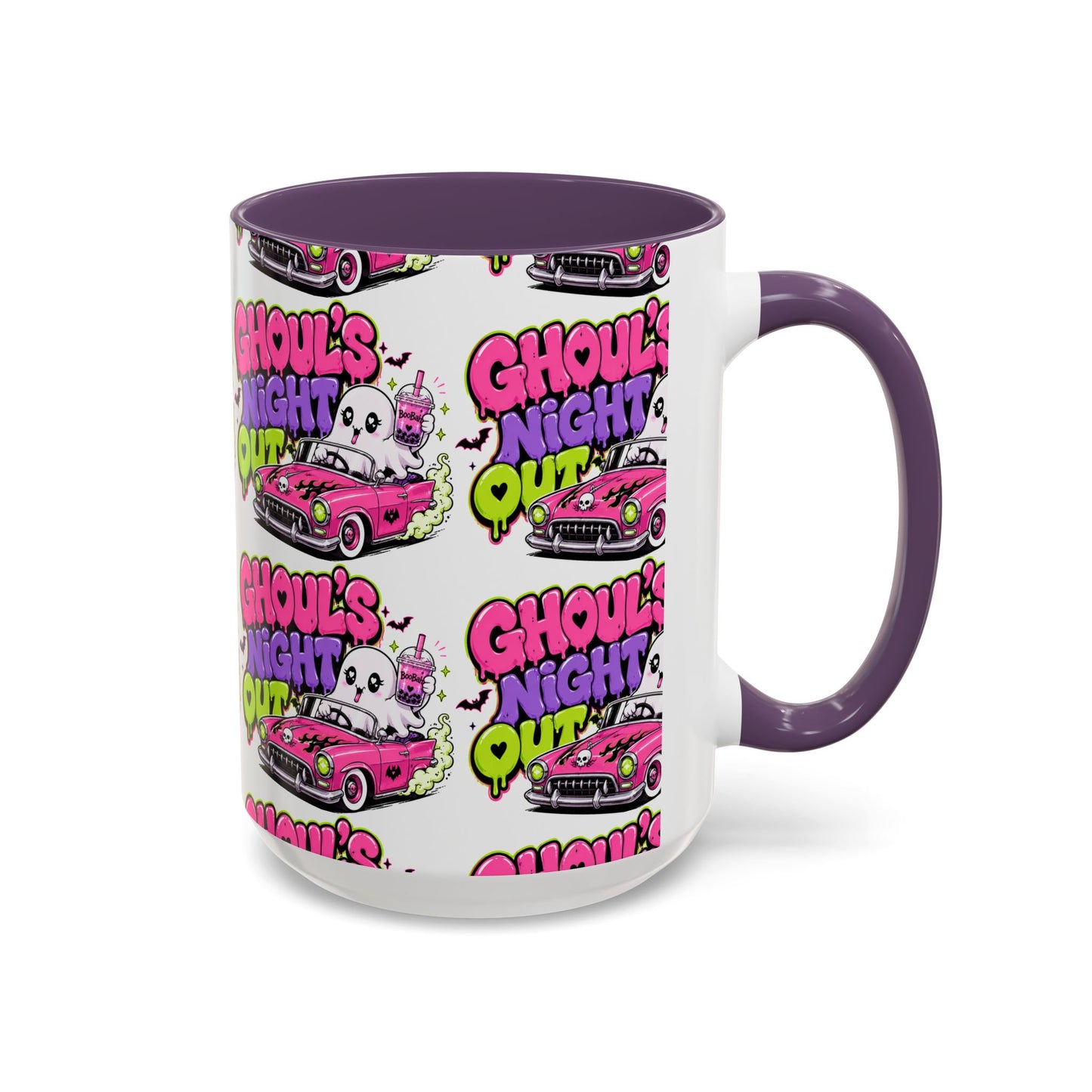 Ghoul's Night Out Coffee Mug — Cute Retro Ghost Pink Car Accent Mug (11/15oz)