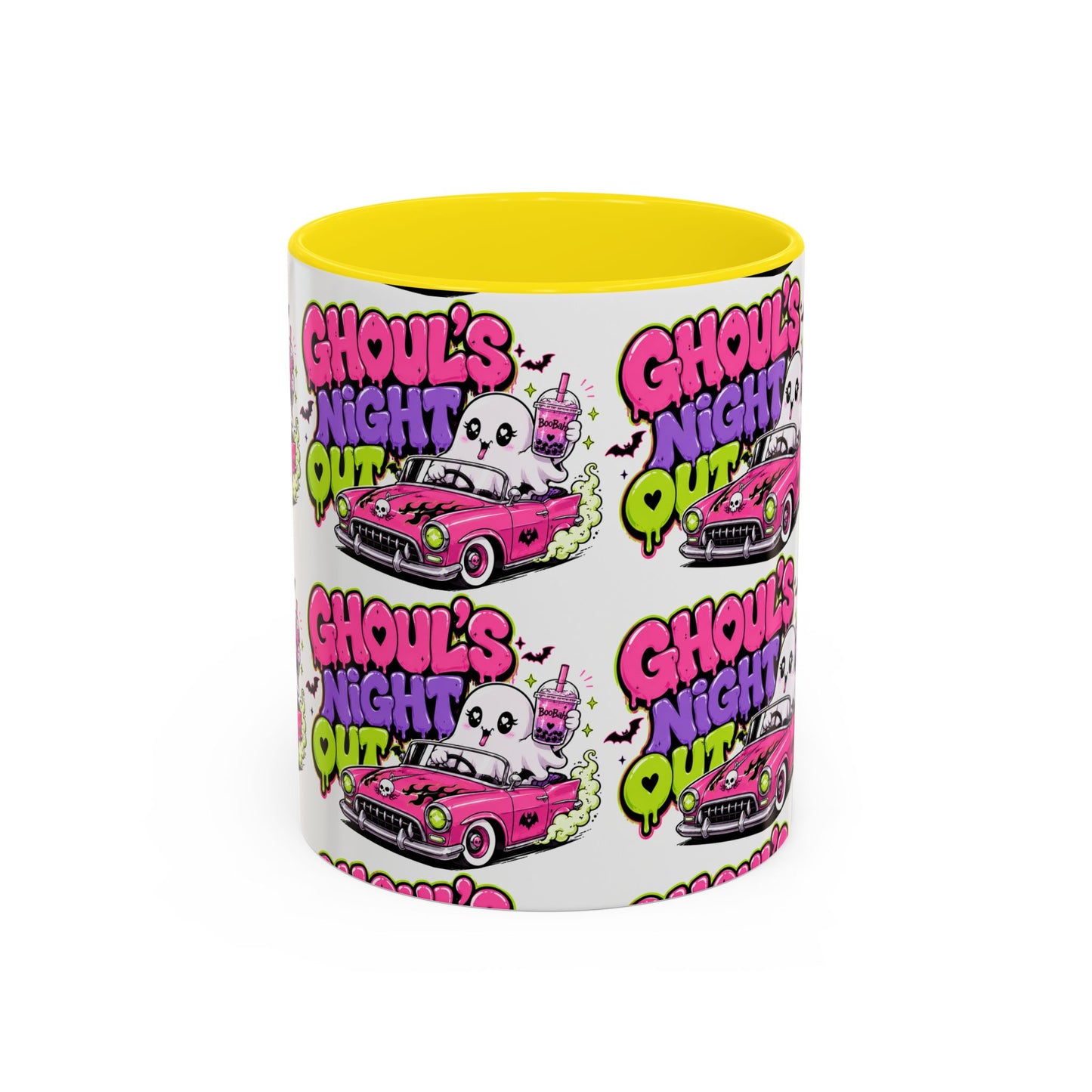 Ghoul's Night Out Coffee Mug — Cute Retro Ghost Pink Car Accent Mug (11/15oz)