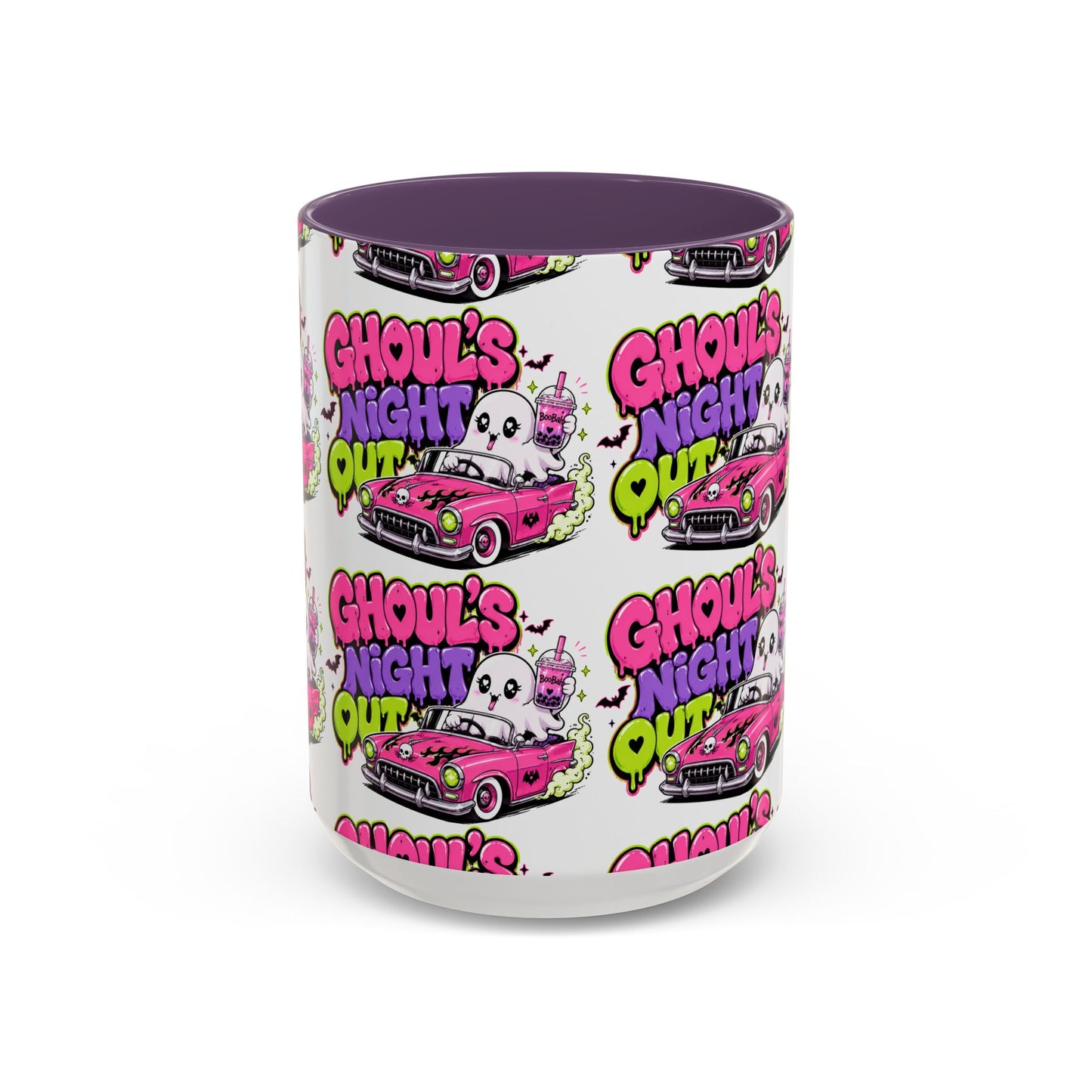 Ghoul's Night Out Coffee Mug — Cute Retro Ghost Pink Car Accent Mug (11/15oz)