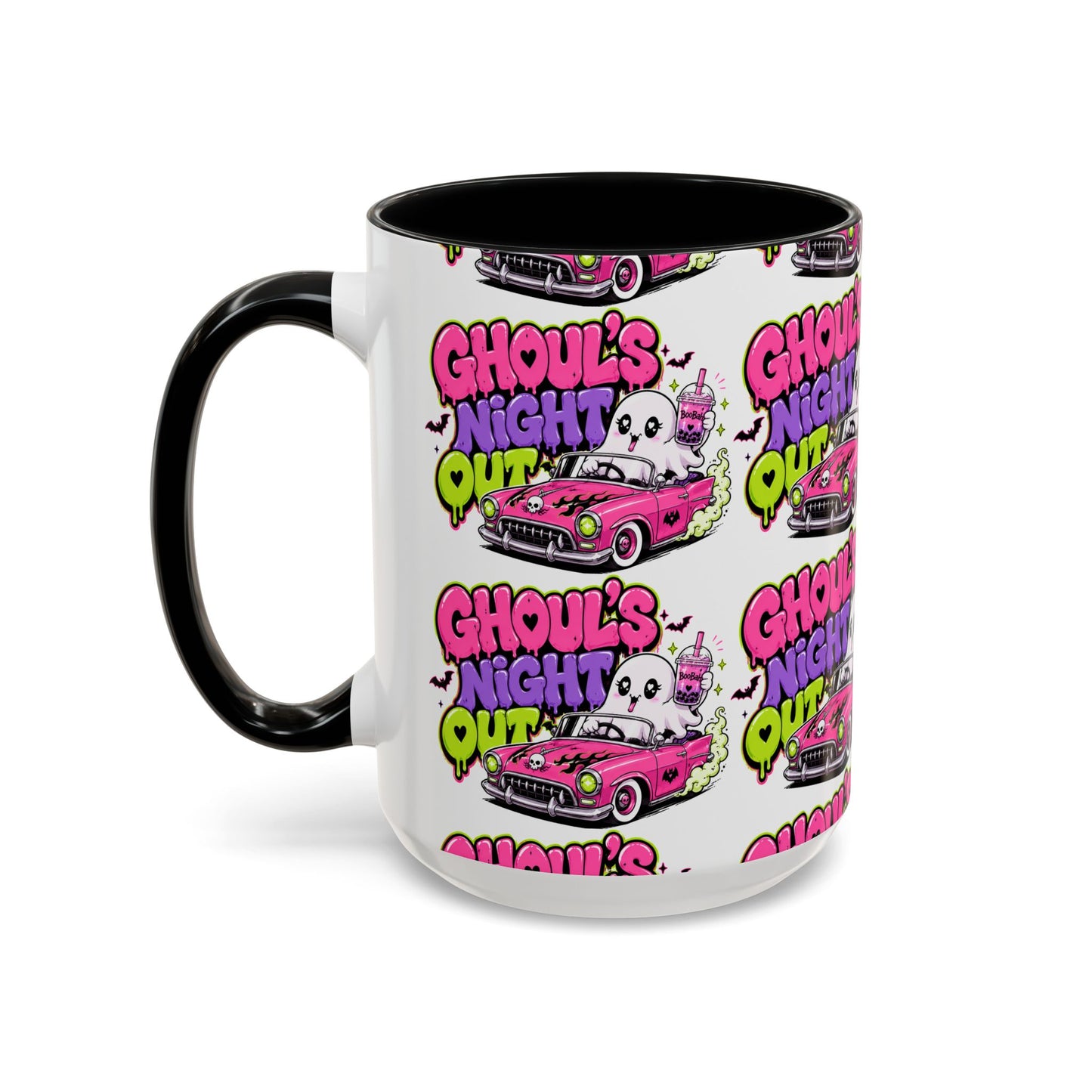 Ghoul's Night Out Coffee Mug — Cute Retro Ghost Pink Car Accent Mug (11/15oz)