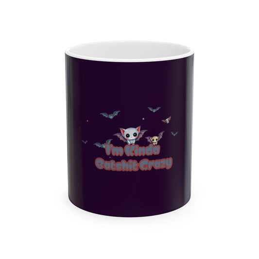 Cute Bat Cats Ceramic Mug – "I’m Kinda Catastic & Crazy" Halloween Coffee Cup (11oz, 15oz)