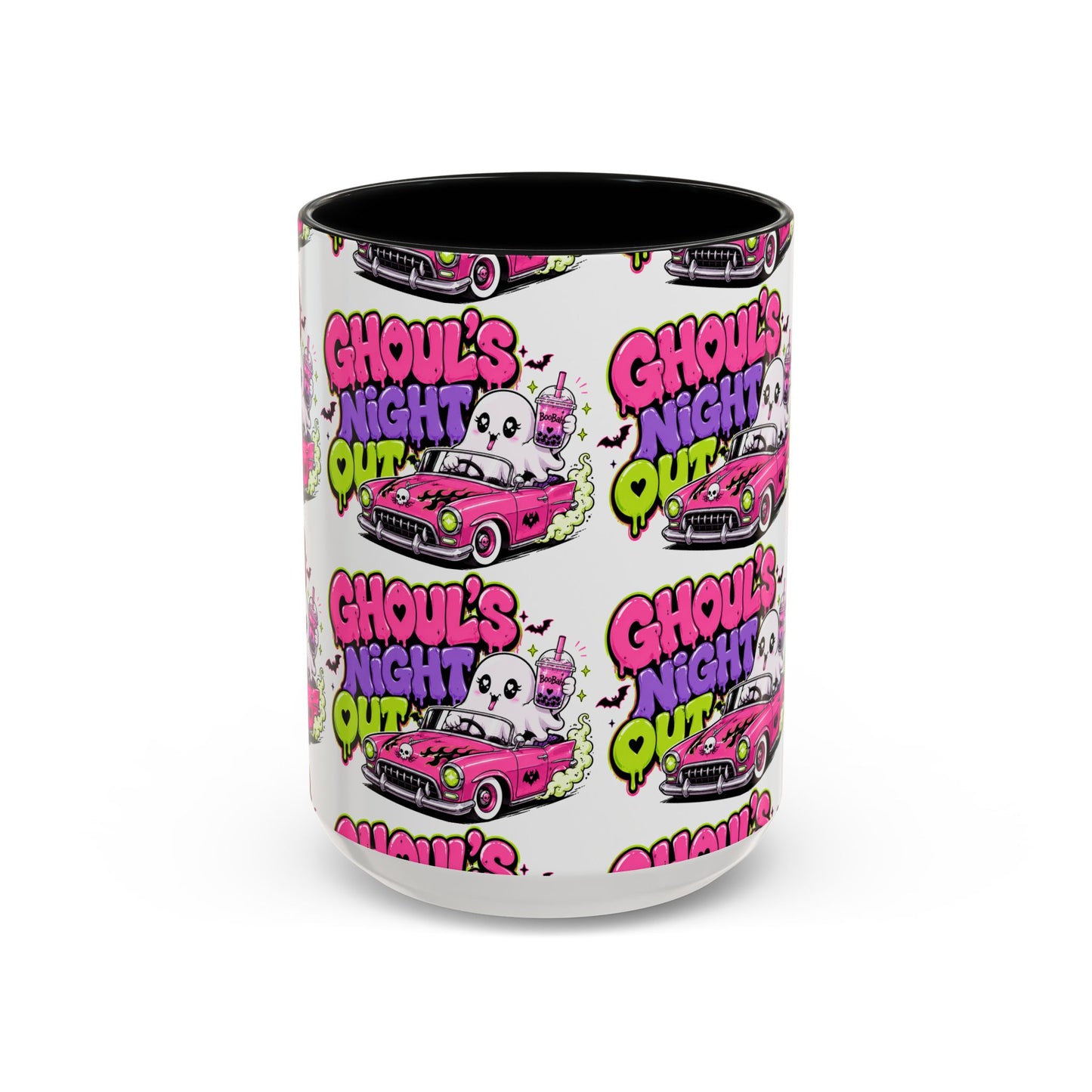 Ghoul's Night Out Coffee Mug — Cute Retro Ghost Pink Car Accent Mug (11/15oz)
