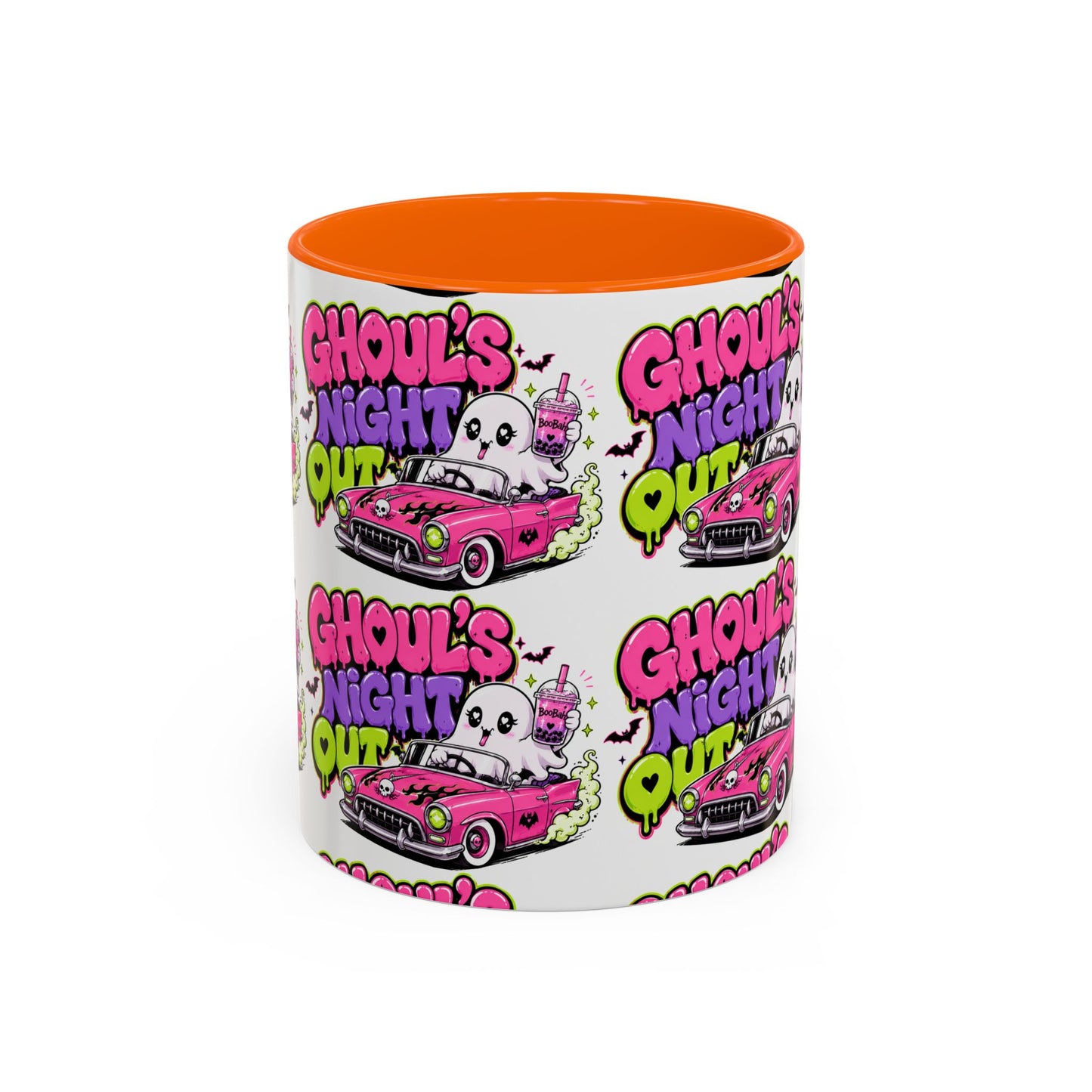 Ghoul's Night Out Coffee Mug — Cute Retro Ghost Pink Car Accent Mug (11/15oz)