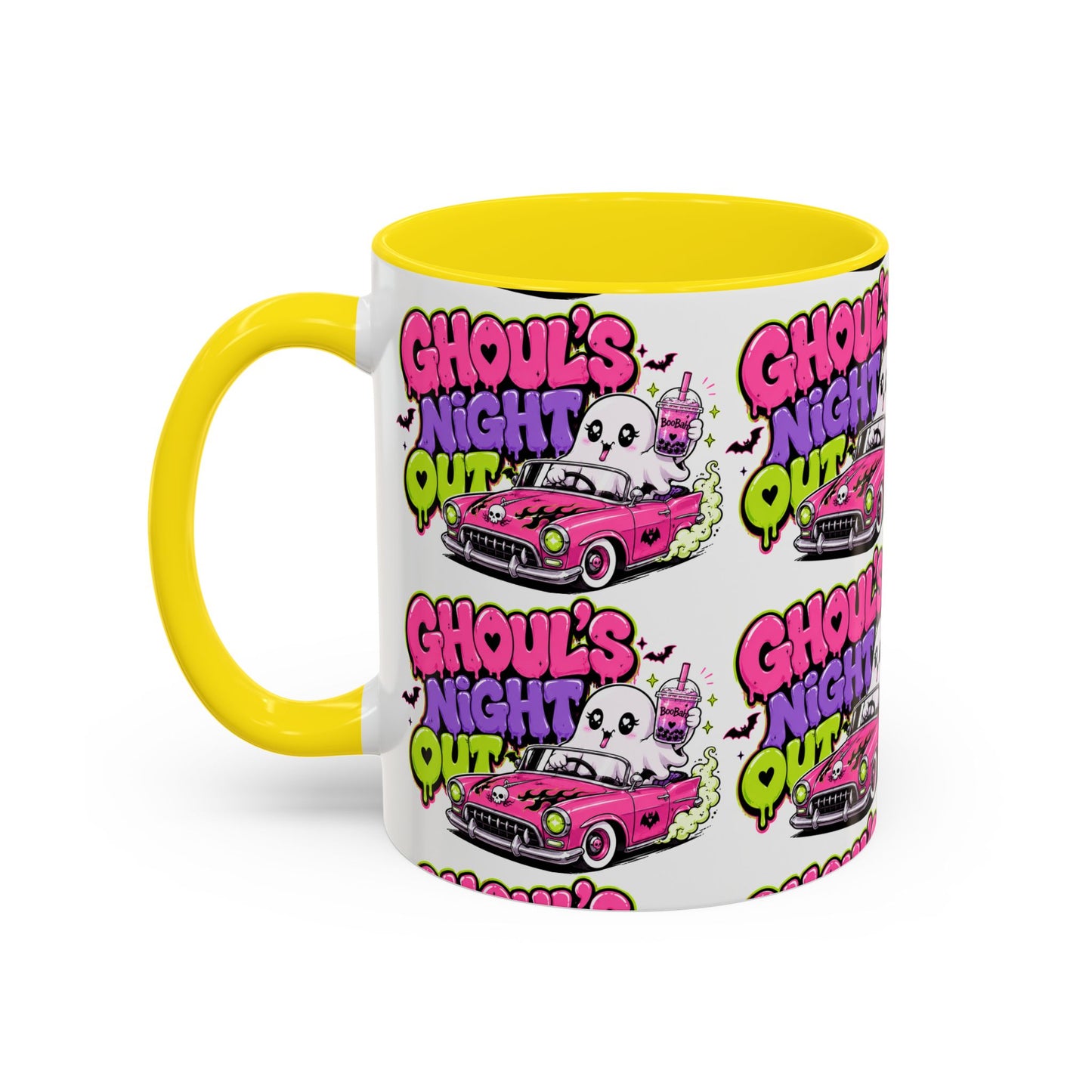 Ghoul's Night Out Coffee Mug — Cute Retro Ghost Pink Car Accent Mug (11/15oz)