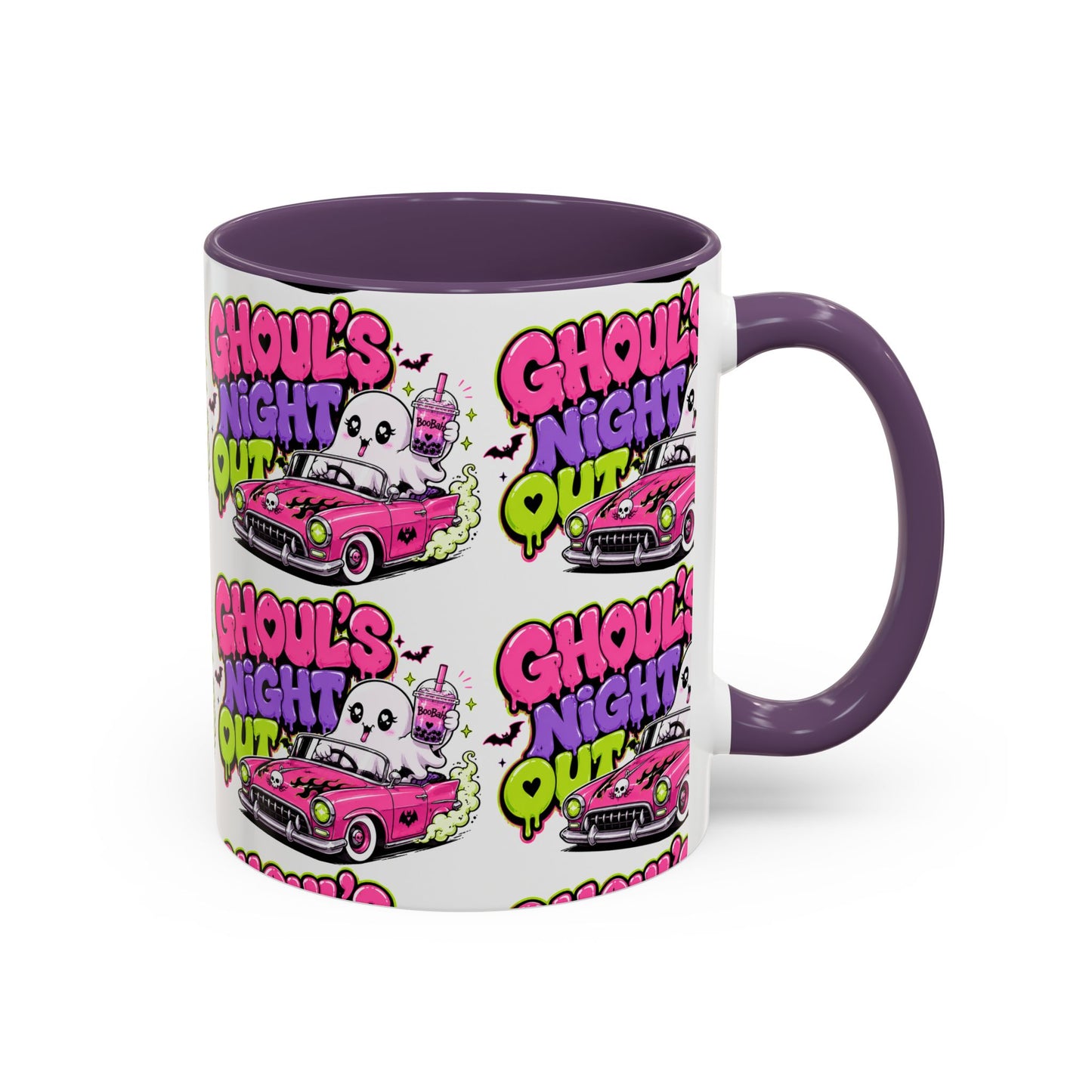 Ghoul's Night Out Coffee Mug — Cute Retro Ghost Pink Car Accent Mug (11/15oz)