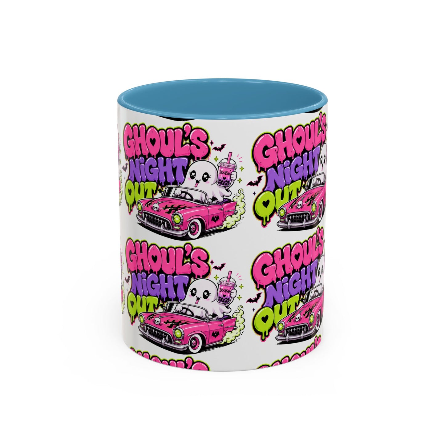 Ghoul's Night Out Coffee Mug — Cute Retro Ghost Pink Car Accent Mug (11/15oz)