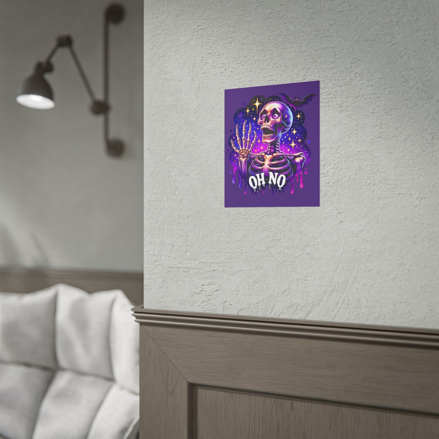 Oh No Skeleton Poster — Neon Halloween Rolled Art Print