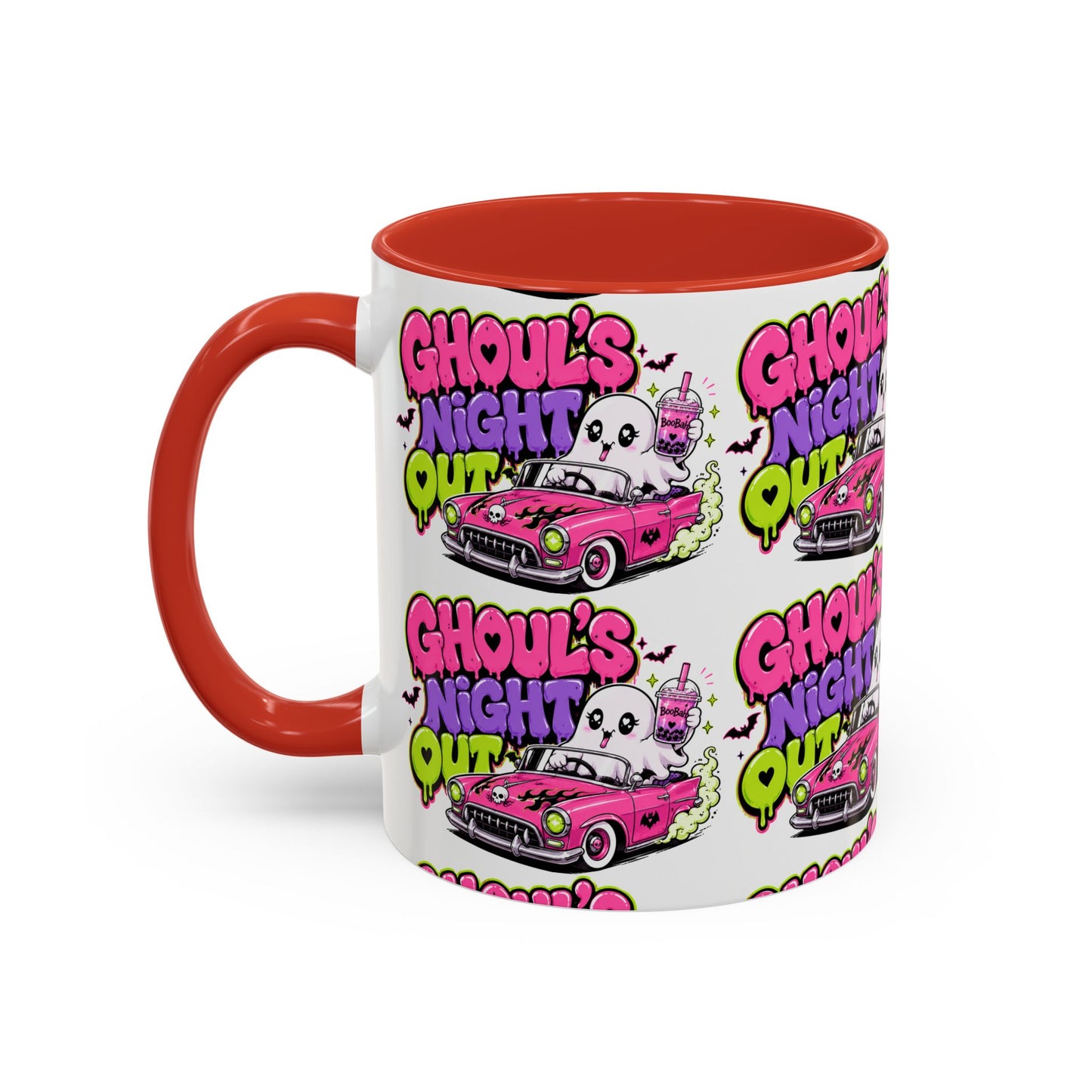 Ghoul's Night Out Coffee Mug — Cute Retro Ghost Pink Car Accent Mug (11/15oz)