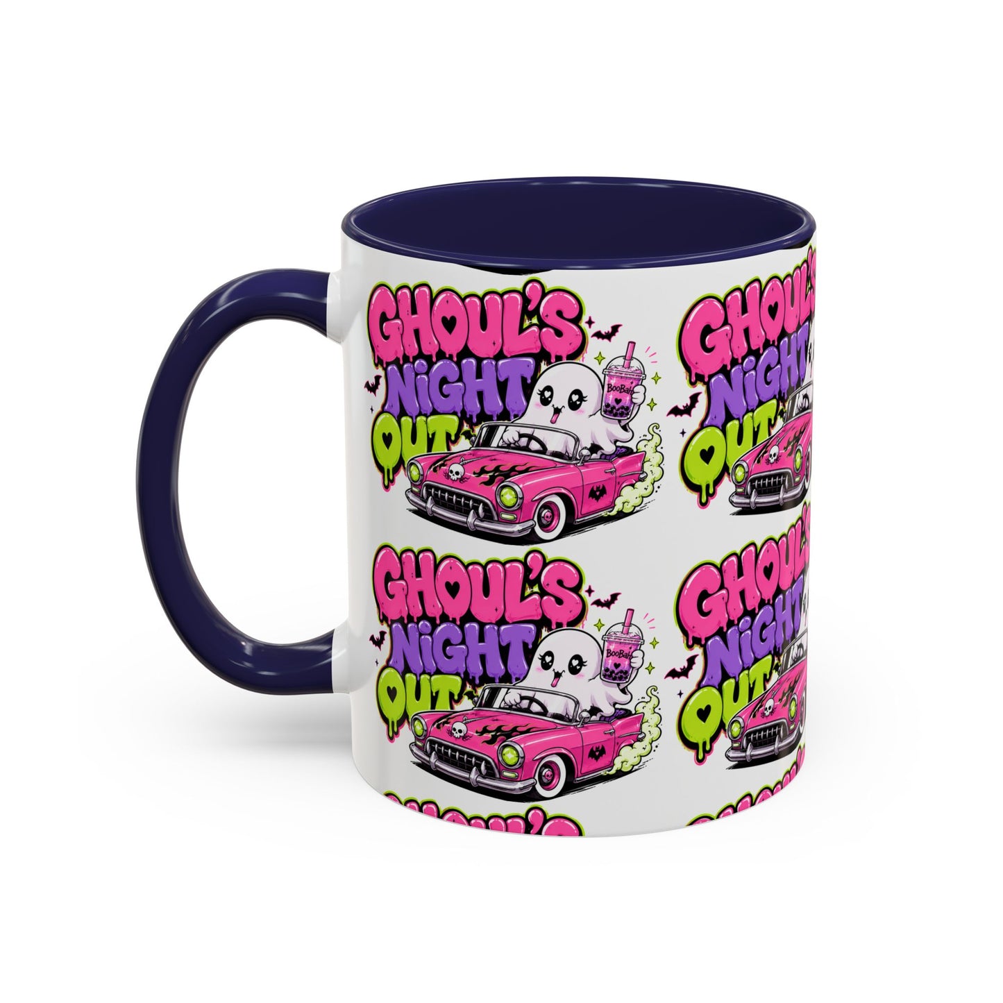 Ghoul's Night Out Coffee Mug — Cute Retro Ghost Pink Car Accent Mug (11/15oz)