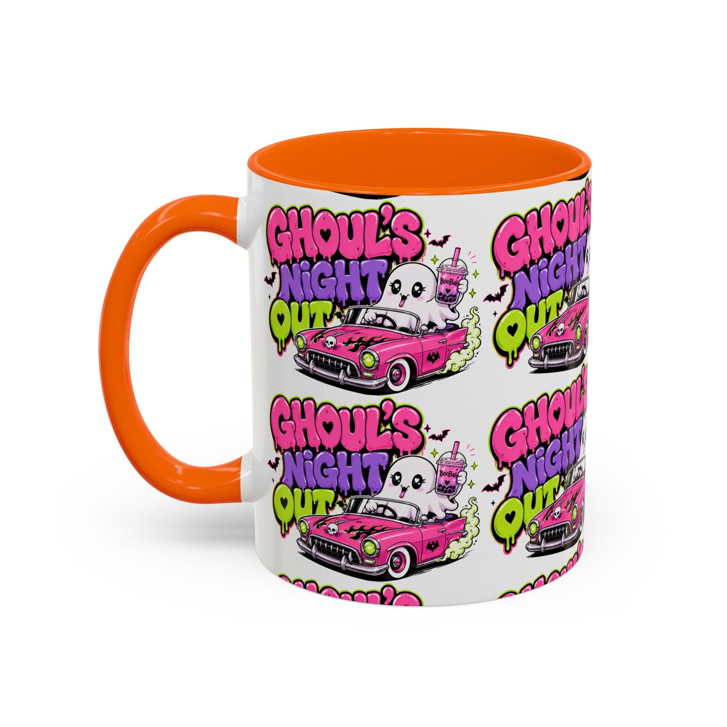 Ghoul's Night Out Coffee Mug — Cute Retro Ghost Pink Car Accent Mug (11/15oz)