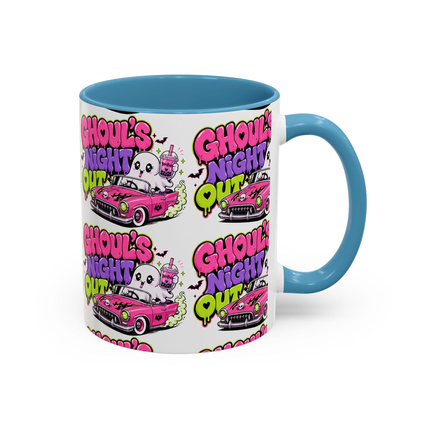 Ghoul's Night Out Coffee Mug — Cute Retro Ghost Pink Car Accent Mug (11/15oz)