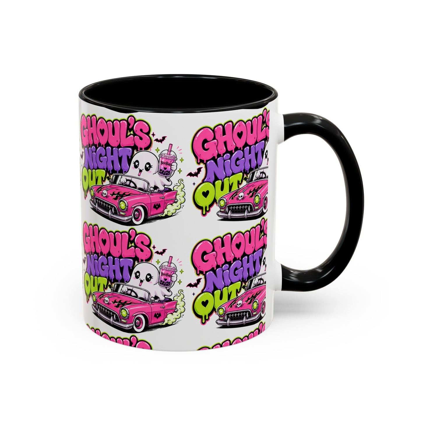 Ghoul's Night Out Coffee Mug — Cute Retro Ghost Pink Car Accent Mug (11/15oz)