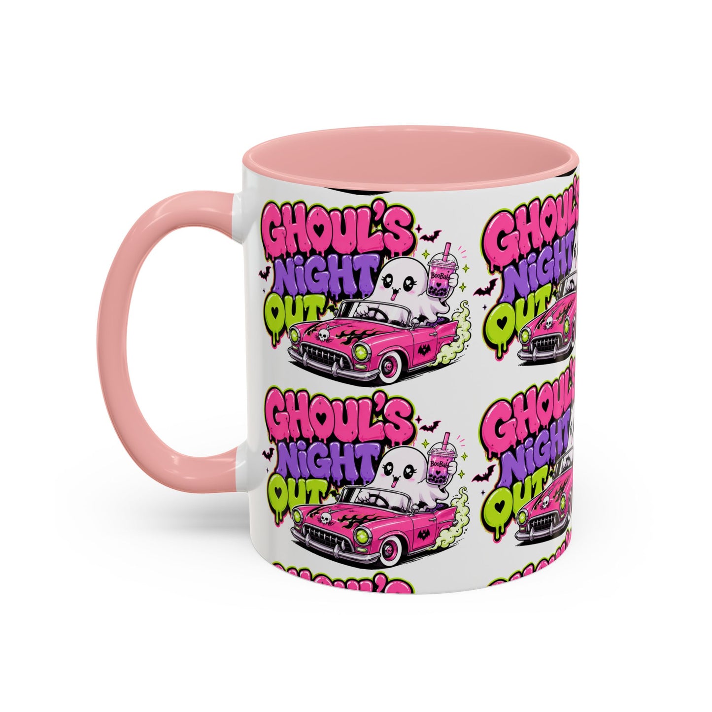 Ghoul's Night Out Coffee Mug — Cute Retro Ghost Pink Car Accent Mug (11/15oz)