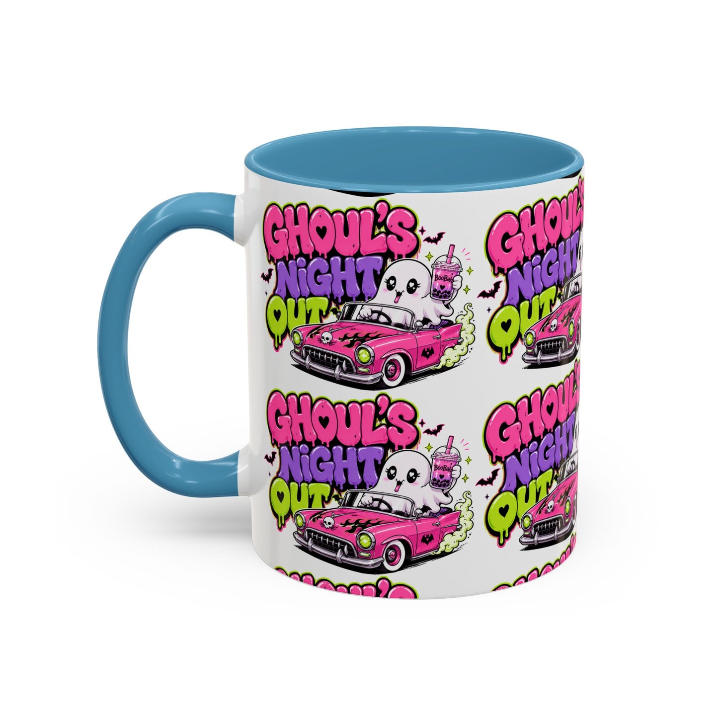Ghoul's Night Out Coffee Mug — Cute Retro Ghost Pink Car Accent Mug (11/15oz)