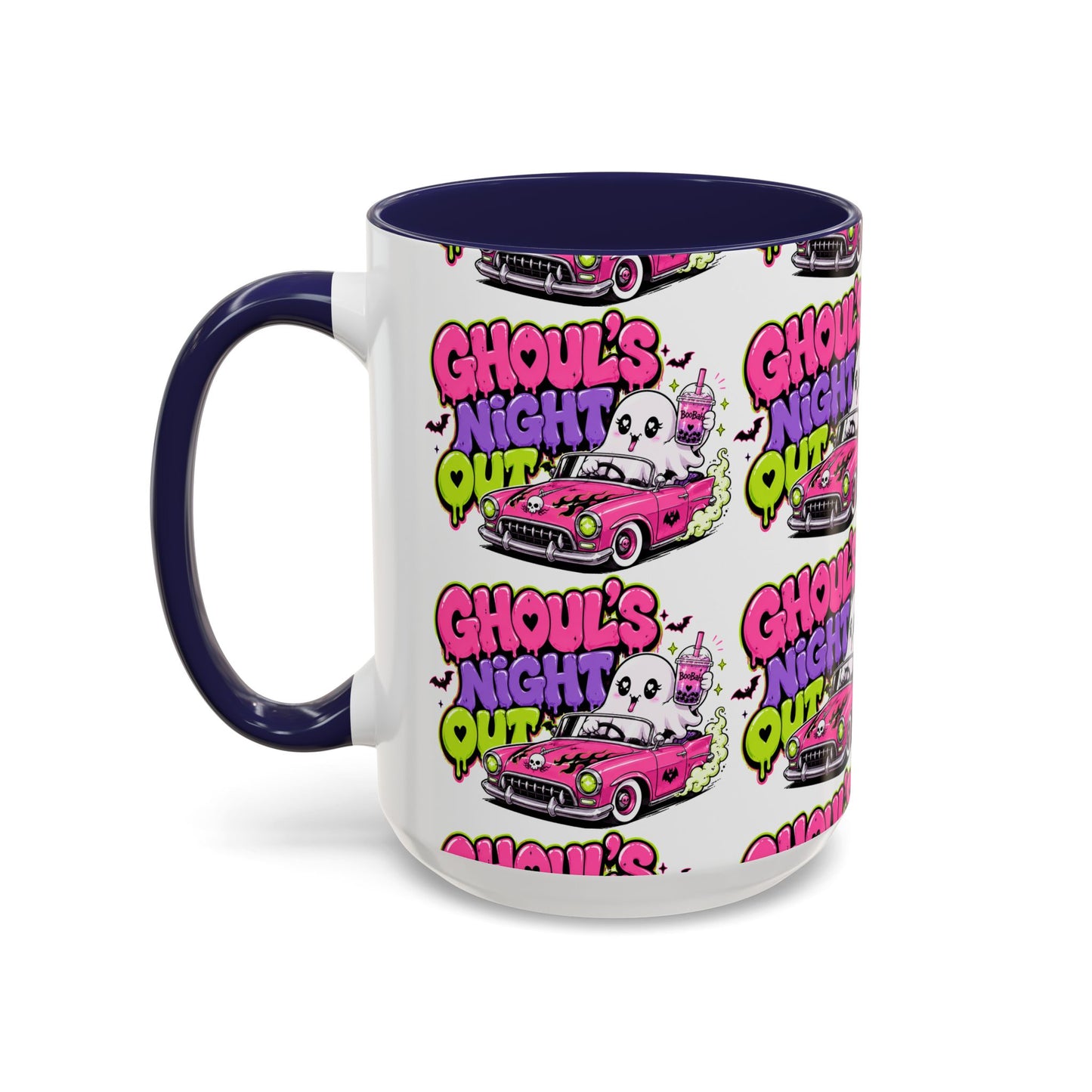 Ghoul's Night Out Coffee Mug — Cute Retro Ghost Pink Car Accent Mug (11/15oz)