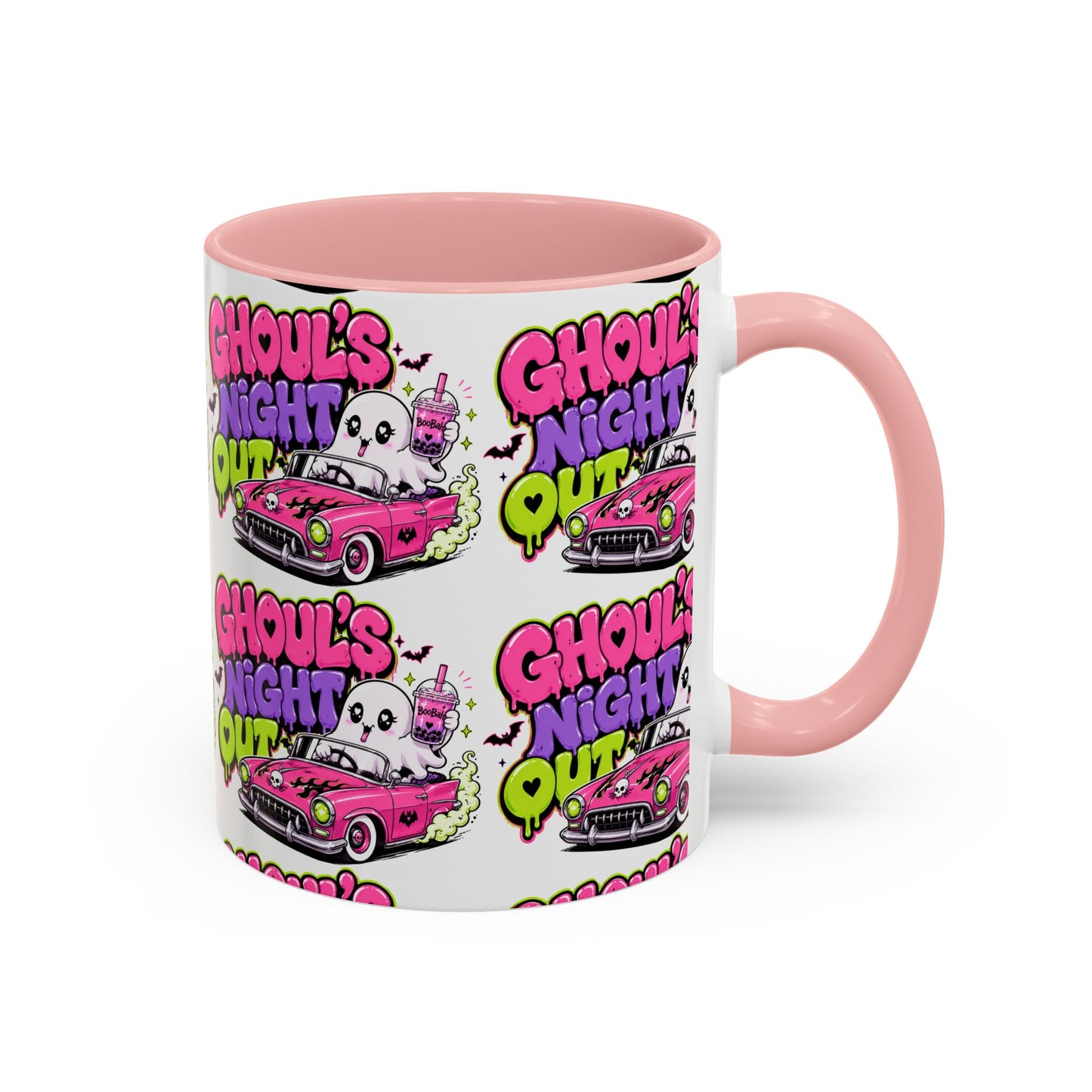 Ghoul's Night Out Coffee Mug — Cute Retro Ghost Pink Car Accent Mug (11/15oz)