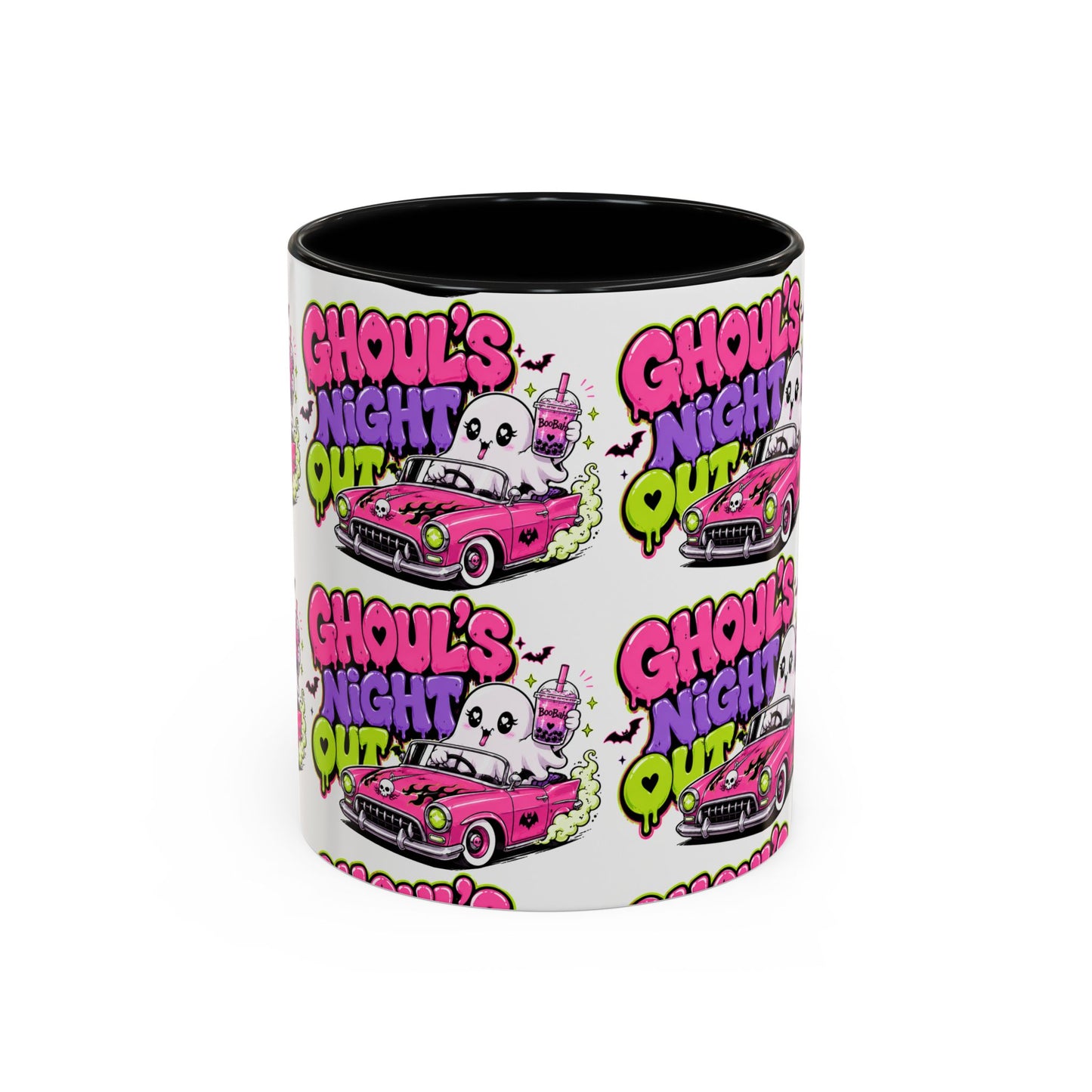 Ghoul's Night Out Coffee Mug — Cute Retro Ghost Pink Car Accent Mug (11/15oz)