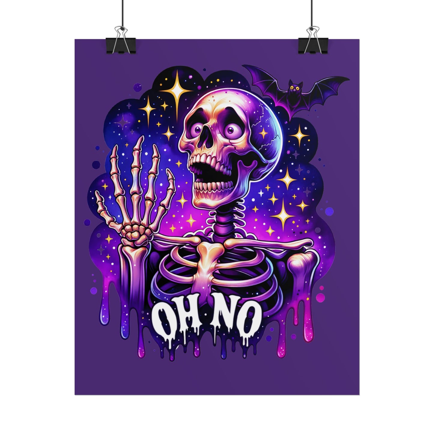 Oh No Skeleton Poster — Neon Halloween Rolled Art Print