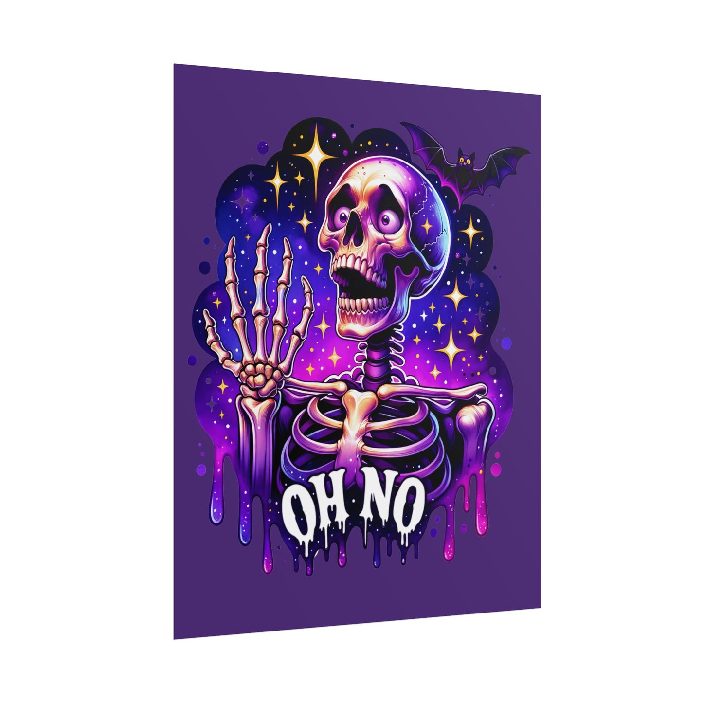 Oh No Skeleton Poster — Neon Halloween Rolled Art Print