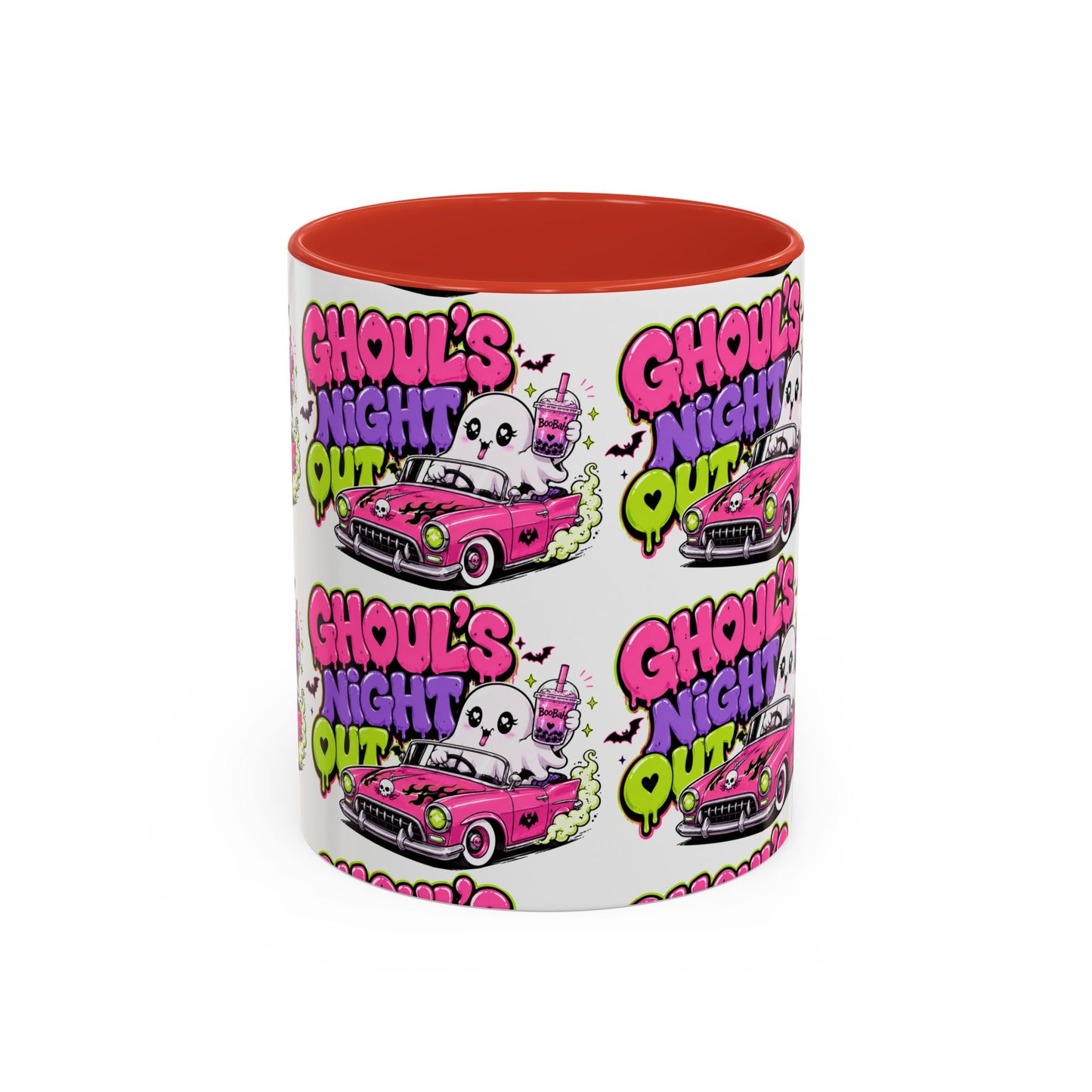 Ghoul's Night Out Coffee Mug — Cute Retro Ghost Pink Car Accent Mug (11/15oz)