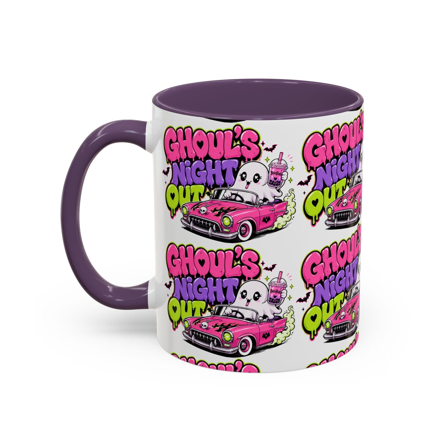 Ghoul's Night Out Coffee Mug — Cute Retro Ghost Pink Car Accent Mug (11/15oz)