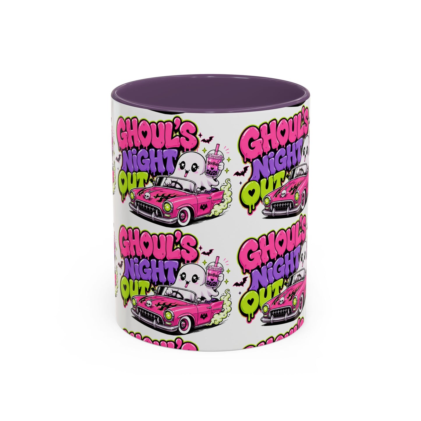 Ghoul's Night Out Coffee Mug — Cute Retro Ghost Pink Car Accent Mug (11/15oz)