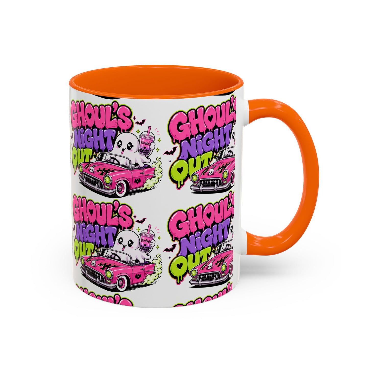 Ghoul's Night Out Coffee Mug — Cute Retro Ghost Pink Car Accent Mug (11/15oz)