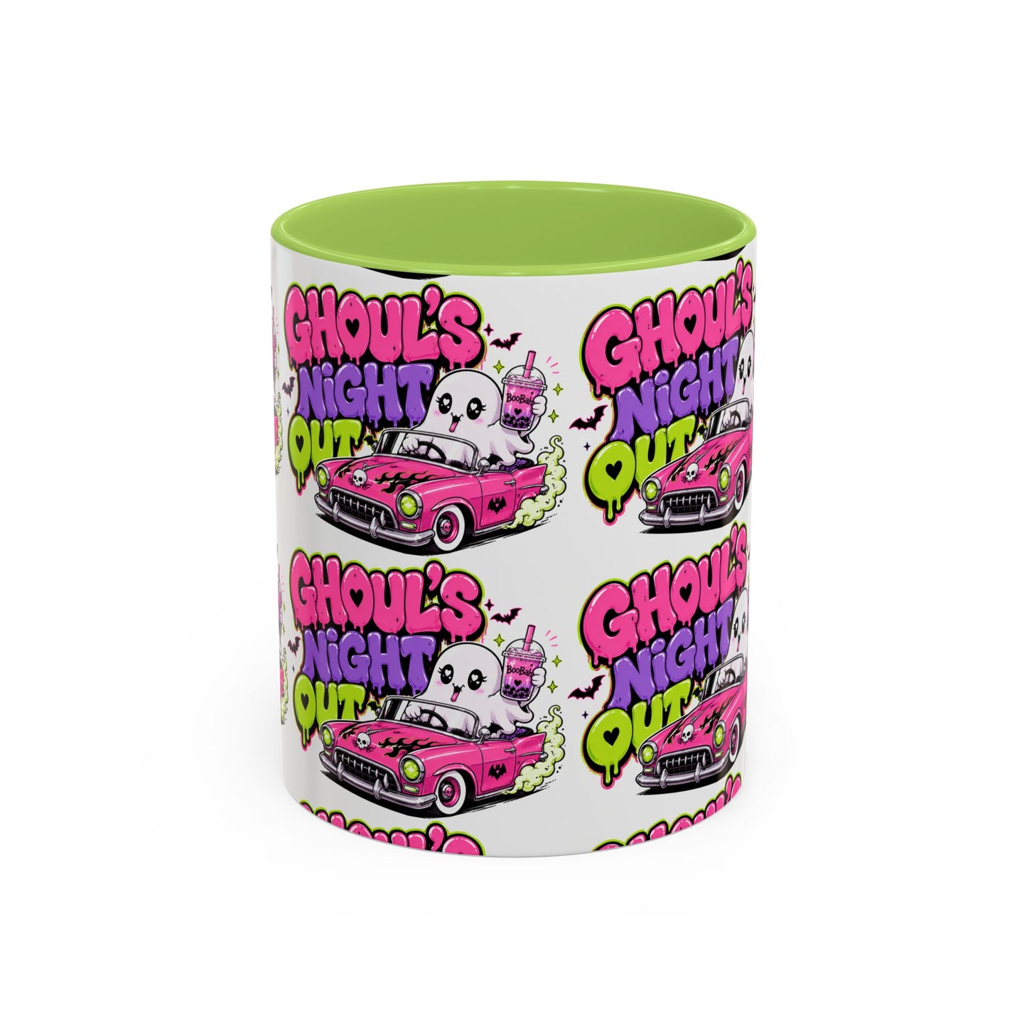 Ghoul's Night Out Coffee Mug — Cute Retro Ghost Pink Car Accent Mug (11/15oz)