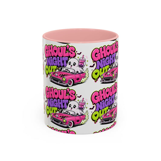 Ghoul's Night Out Coffee Mug — Cute Retro Ghost Pink Car Accent Mug (11/15oz)