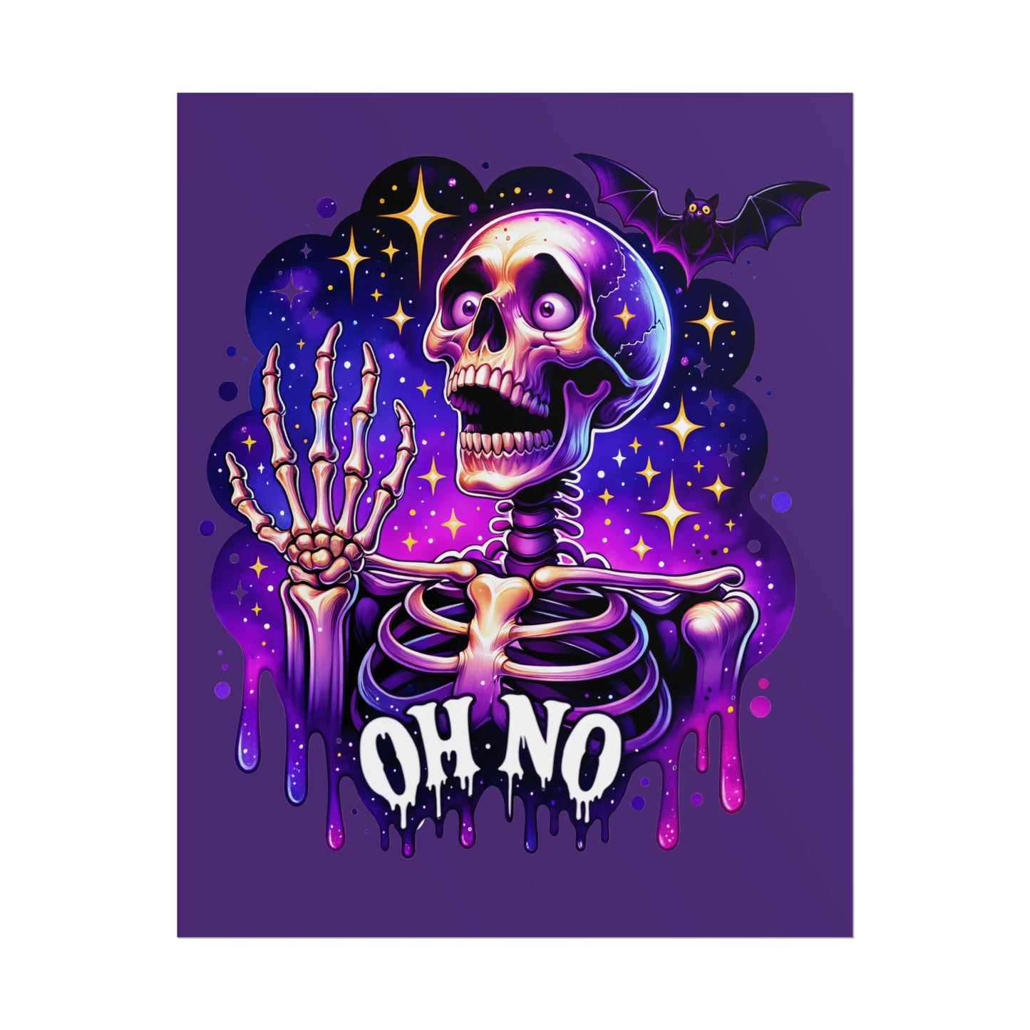 Oh No Skeleton Poster — Neon Halloween Rolled Art Print