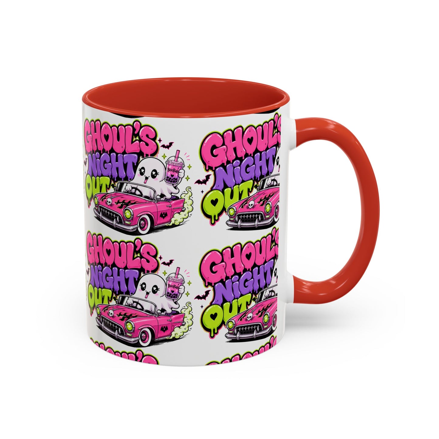 Ghoul's Night Out Coffee Mug — Cute Retro Ghost Pink Car Accent Mug (11/15oz)