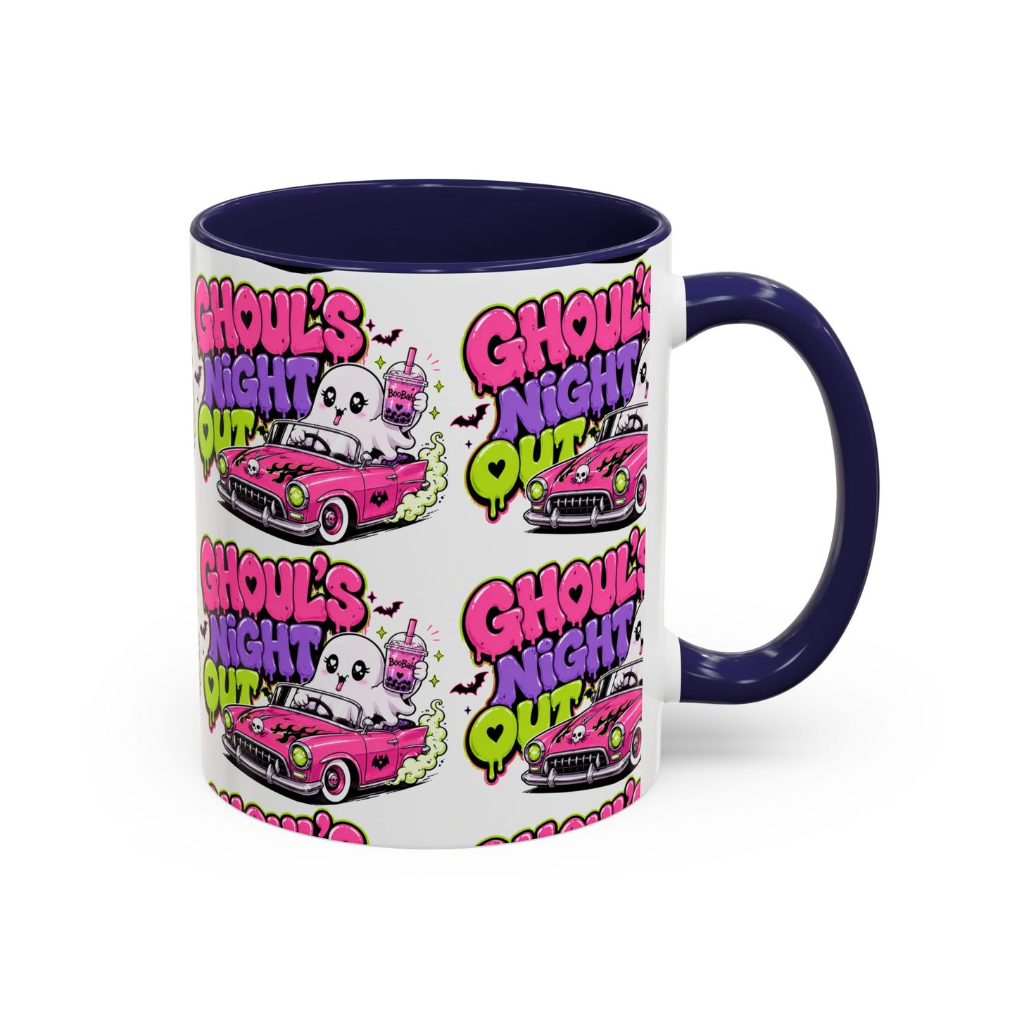 Ghoul's Night Out Coffee Mug — Cute Retro Ghost Pink Car Accent Mug (11/15oz)