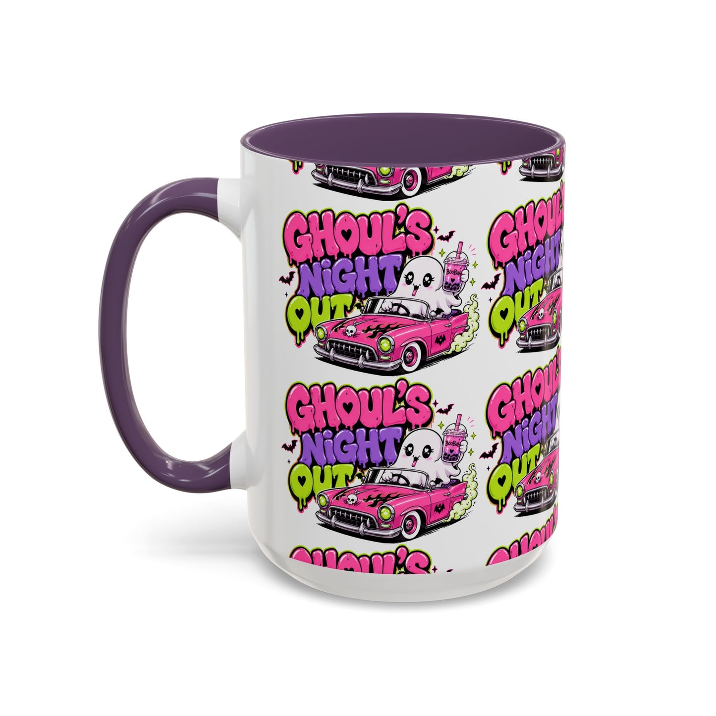 Ghoul's Night Out Coffee Mug — Cute Retro Ghost Pink Car Accent Mug (11/15oz)