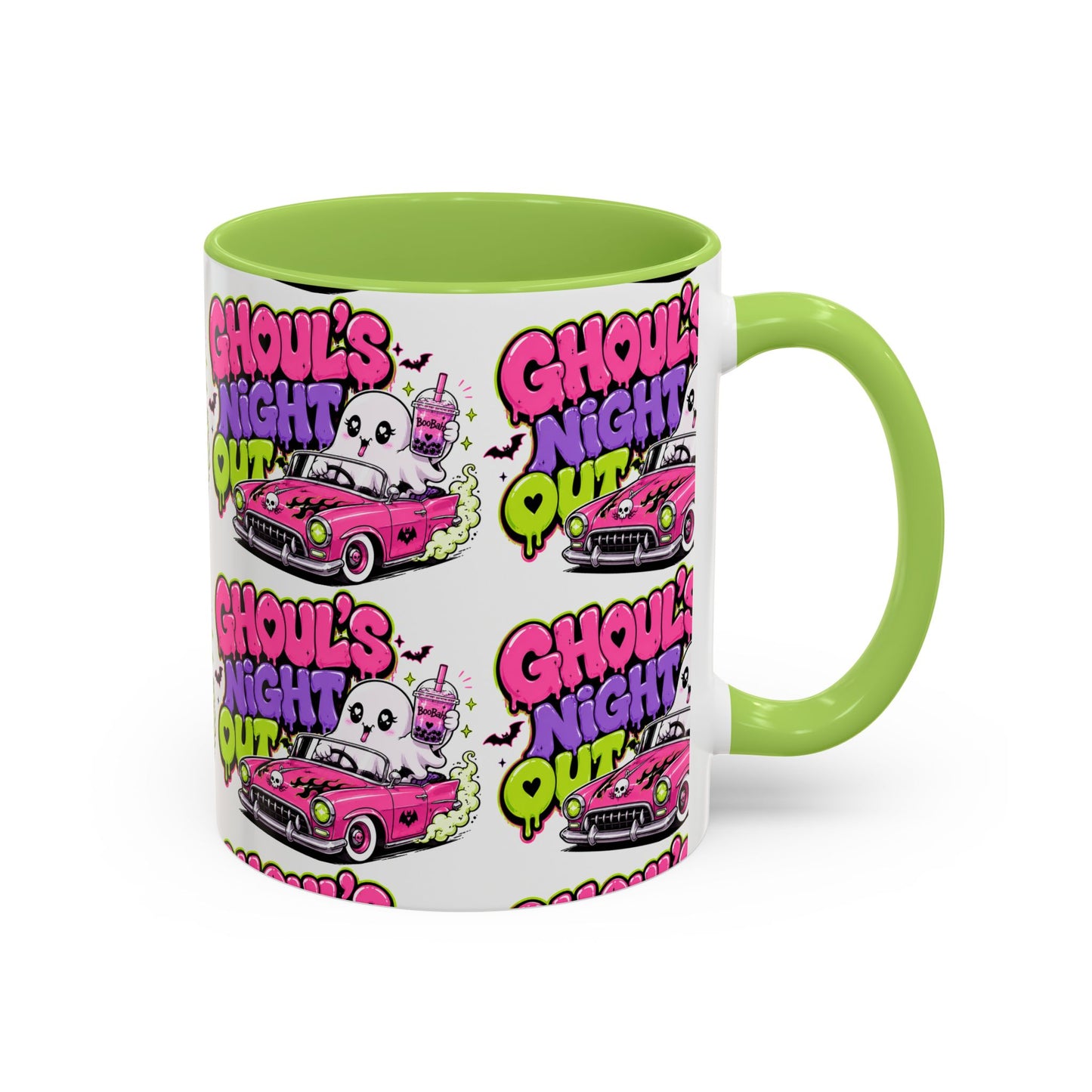 Ghoul's Night Out Coffee Mug — Cute Retro Ghost Pink Car Accent Mug (11/15oz)