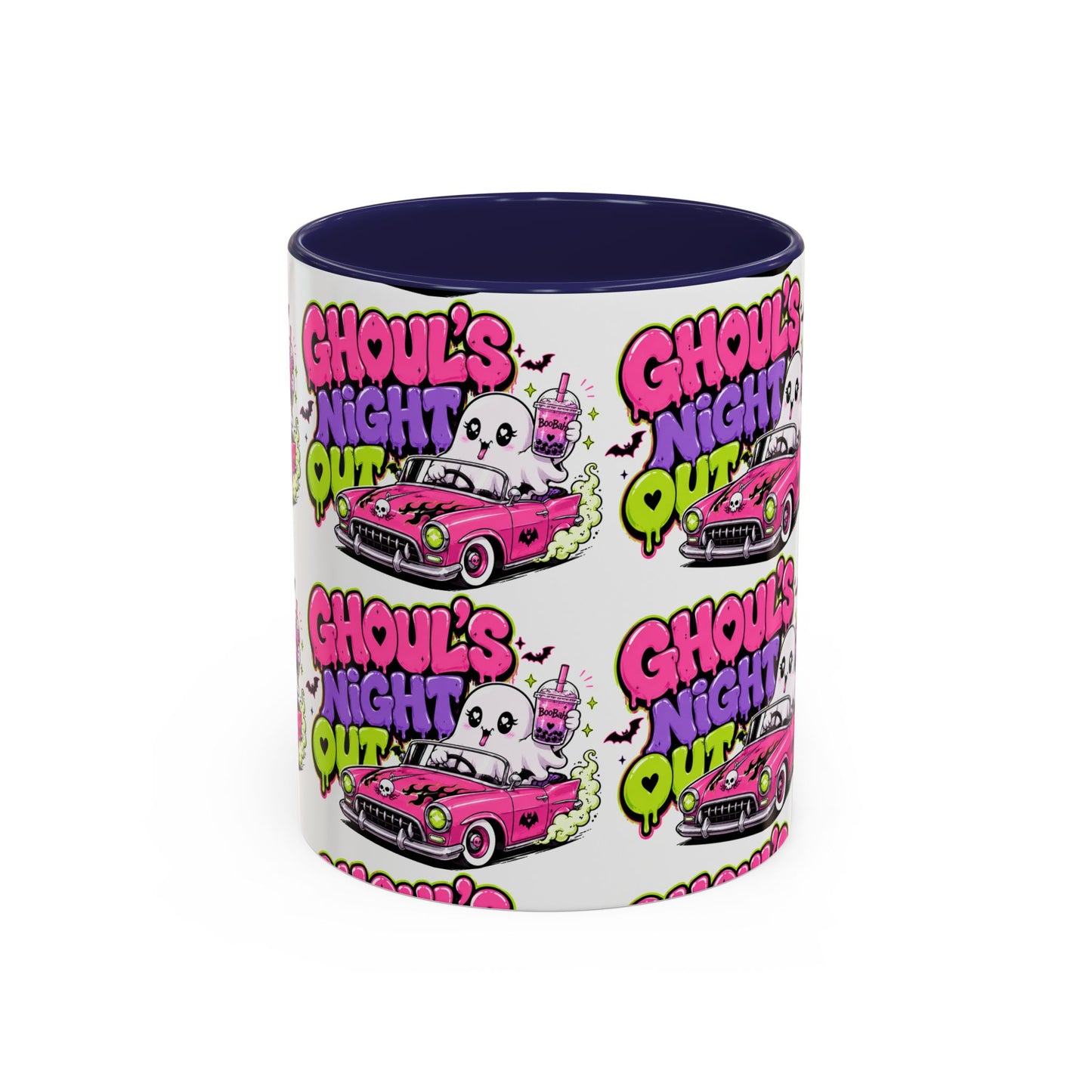 Ghoul's Night Out Coffee Mug — Cute Retro Ghost Pink Car Accent Mug (11/15oz)