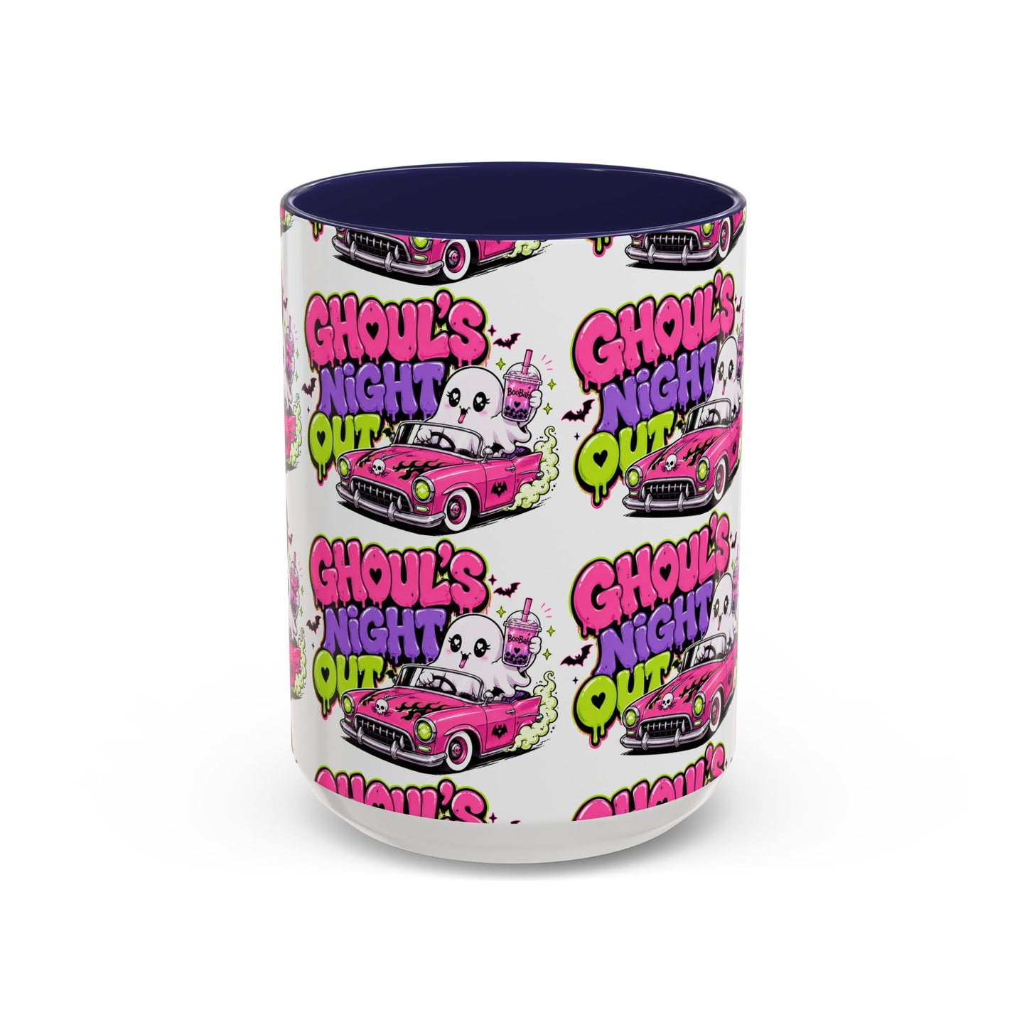 Ghoul's Night Out Coffee Mug — Cute Retro Ghost Pink Car Accent Mug (11/15oz)