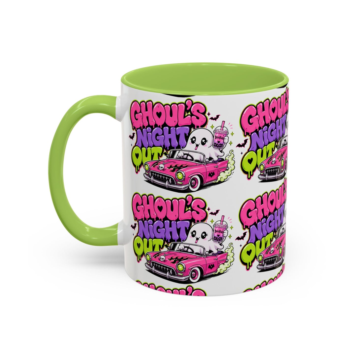 Ghoul's Night Out Coffee Mug — Cute Retro Ghost Pink Car Accent Mug (11/15oz)