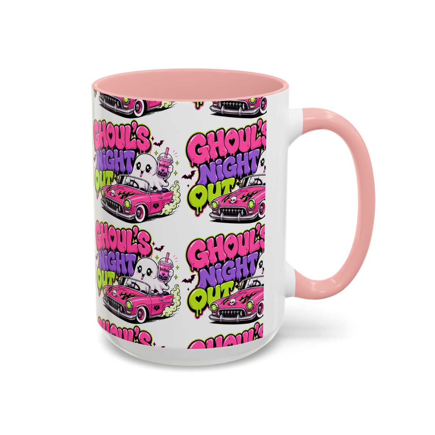 Ghoul's Night Out Coffee Mug — Cute Retro Ghost Pink Car Accent Mug (11/15oz)
