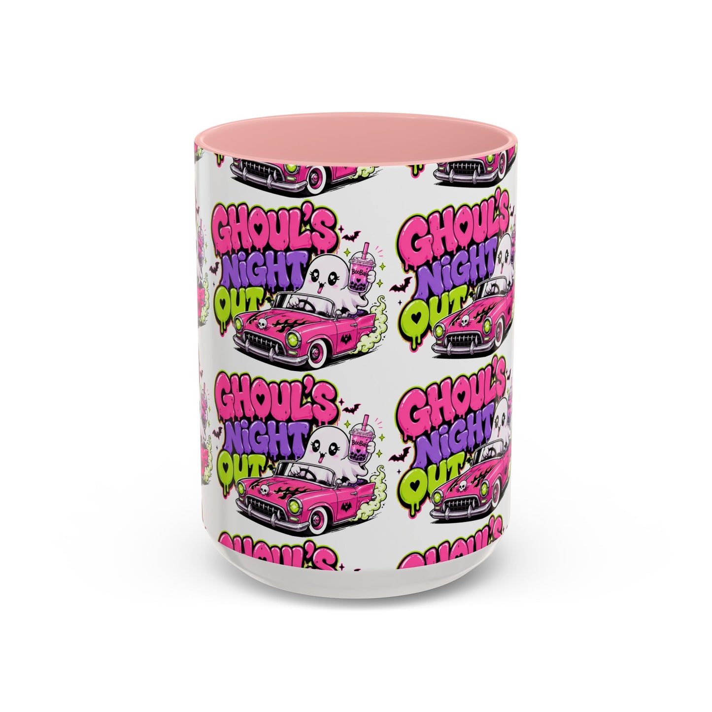 Ghoul's Night Out Coffee Mug — Cute Retro Ghost Pink Car Accent Mug (11/15oz)