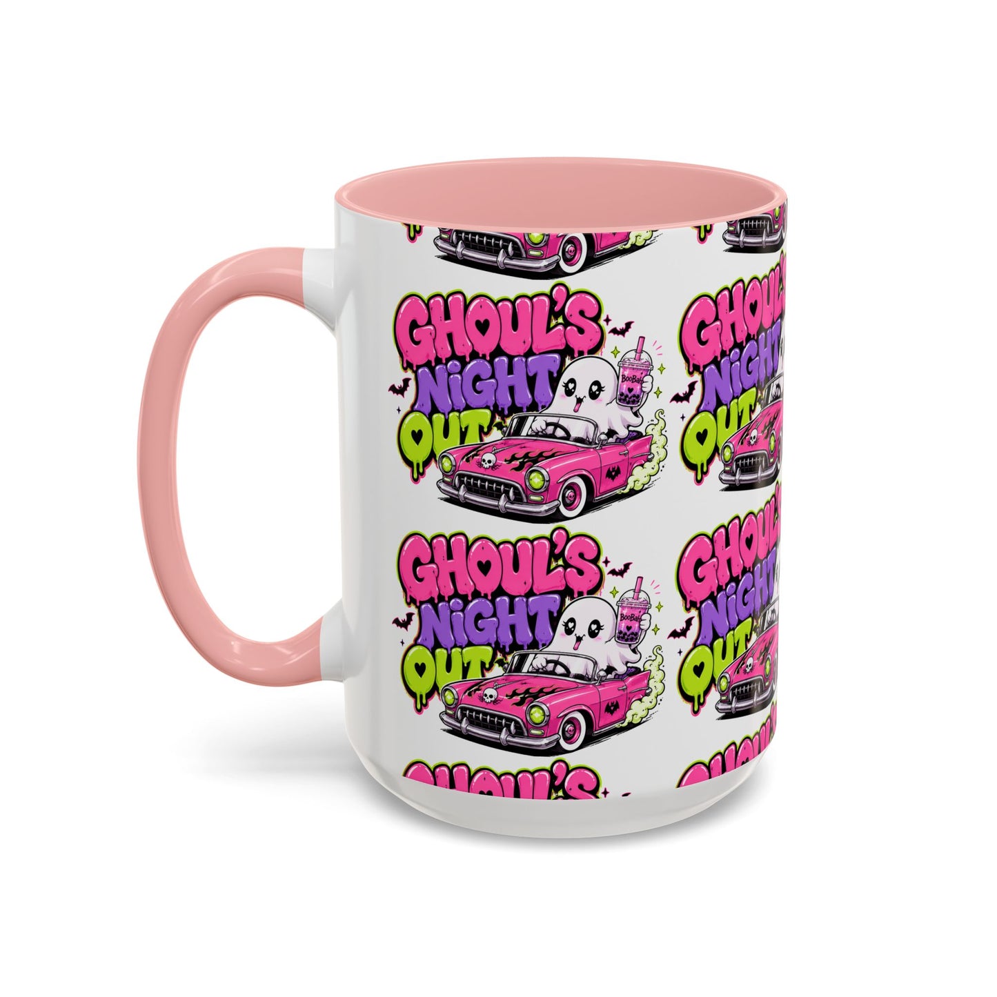 Ghoul's Night Out Coffee Mug — Cute Retro Ghost Pink Car Accent Mug (11/15oz)