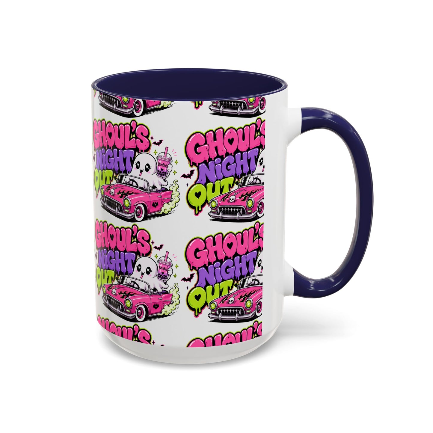 Ghoul's Night Out Coffee Mug — Cute Retro Ghost Pink Car Accent Mug (11/15oz)