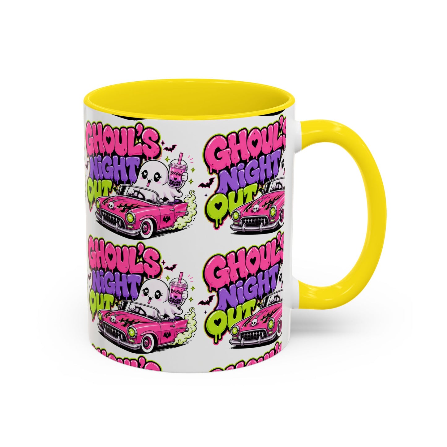 Ghoul's Night Out Coffee Mug — Cute Retro Ghost Pink Car Accent Mug (11/15oz)