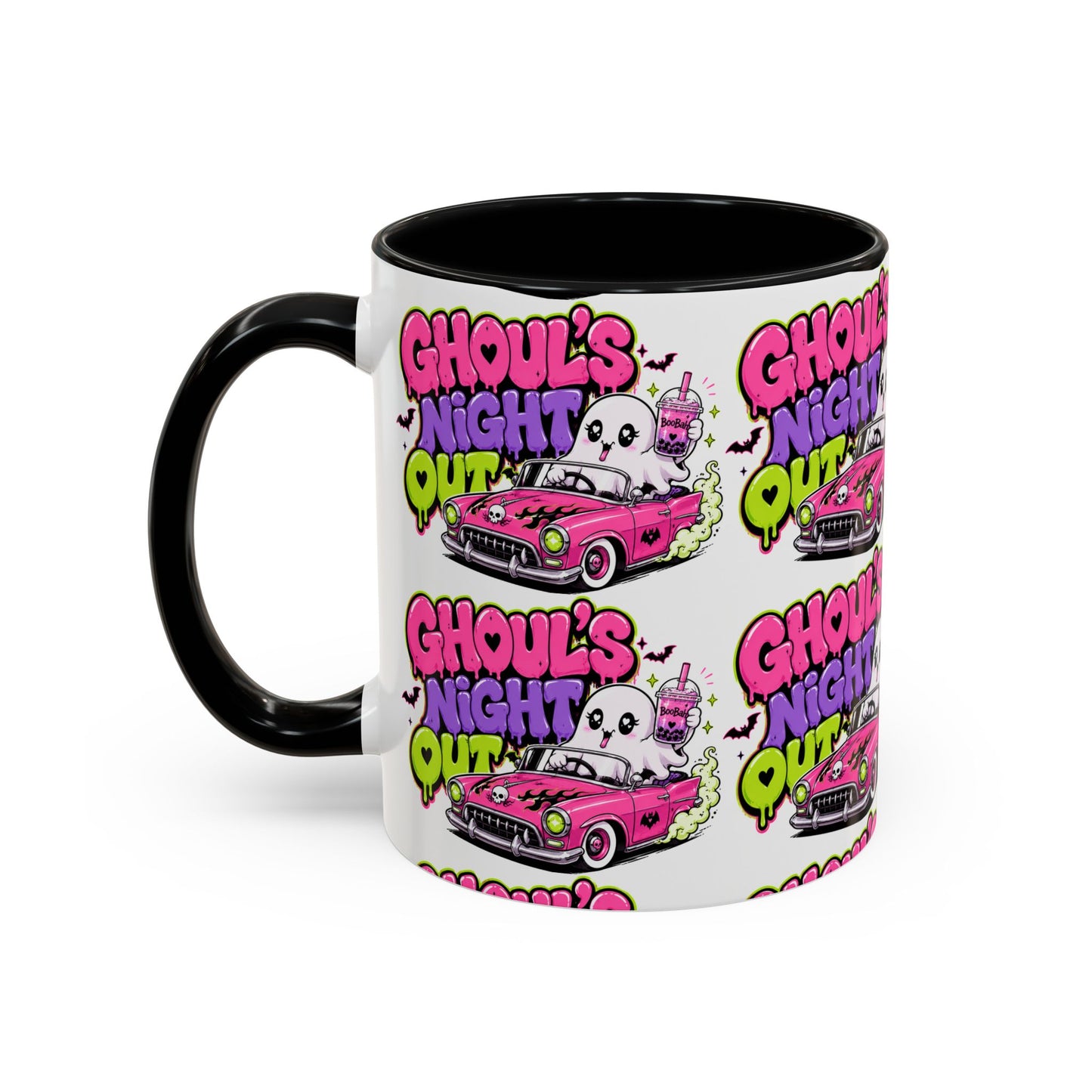 Ghoul's Night Out Coffee Mug — Cute Retro Ghost Pink Car Accent Mug (11/15oz)